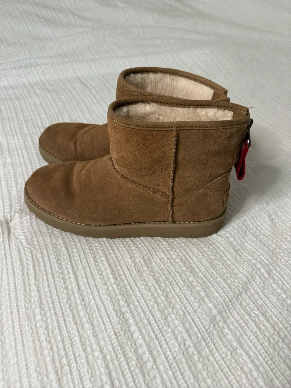 UGG Chestnut Suede Women’s Boots with Red Back Tabs